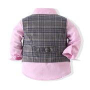 Baby Boy Set Suits Solid Color Plaid Vest Formal 4 Pcs Set