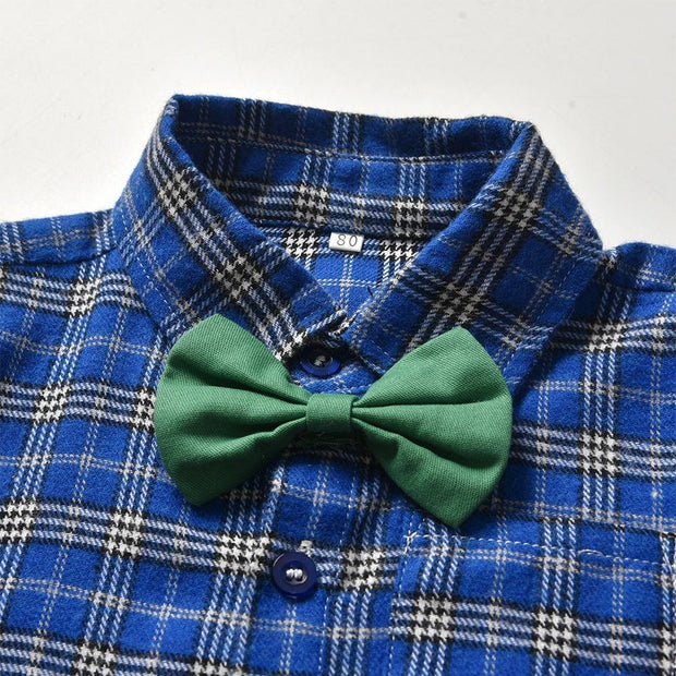 Spring Plaid Blue Suit Bib Baby Boy 2 Pcs Set