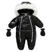 Infant Newborn Baby Winter Warm Hooded Romper Solid Color Overalls Jumpsuit - MomyMall Black / 6-9 Months