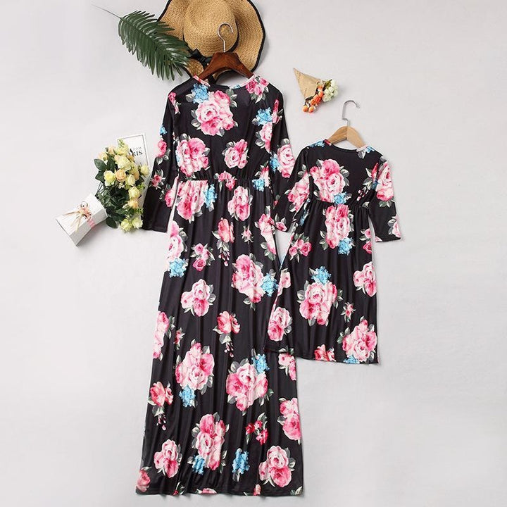 Family Maatching Long-sleeved Floral Print Long Dress - MomyMall