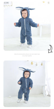 Baby Jumpsuit Thicken Hooded Zipper Big Ear Bunny Rabbit Romper