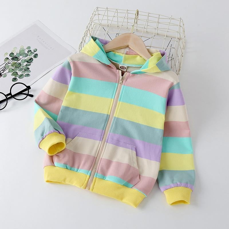 Automne bébé filles veste enfants arc-en-ciel rayure à manches longues manteau 