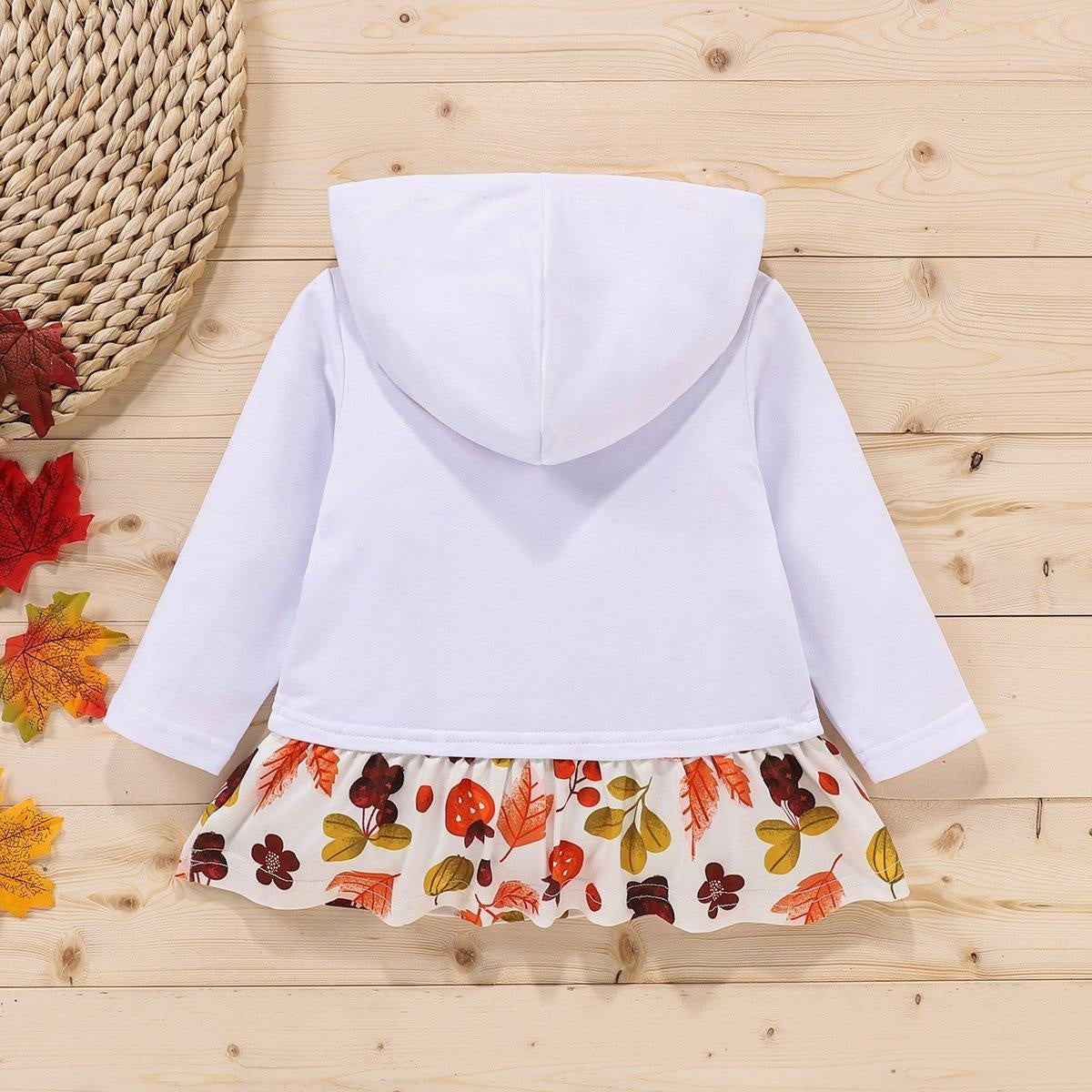 Kid Girl Thanksgiving Turkey Sweatshirt Long Sleeve Pullover with Ruffles - MomyMall