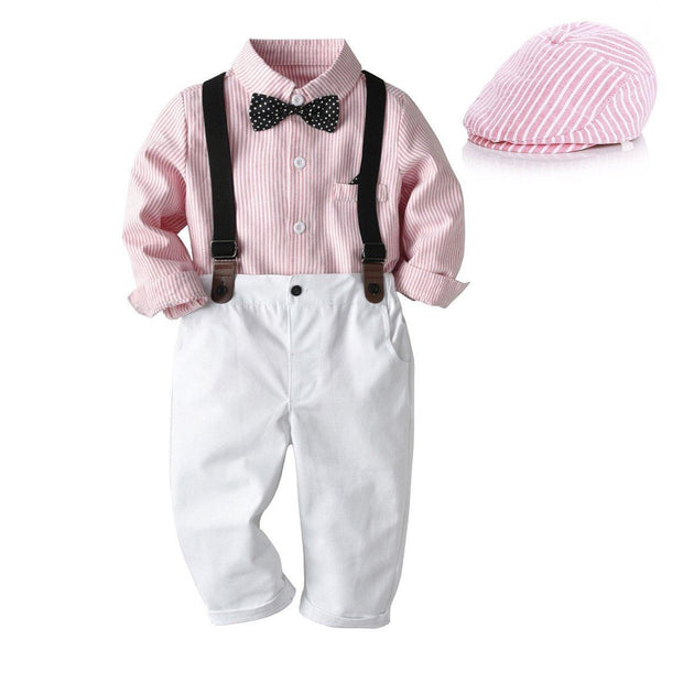 Autumn Baby Boy Gentleman Long Sleeve Formal 4 Pcs Suit - MomyMall Pink / 6-12 Months