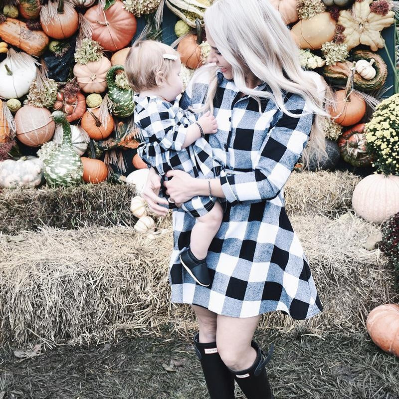 Family Matching Parent Child Dress Stripe Printed Long Sleeve Round Dress