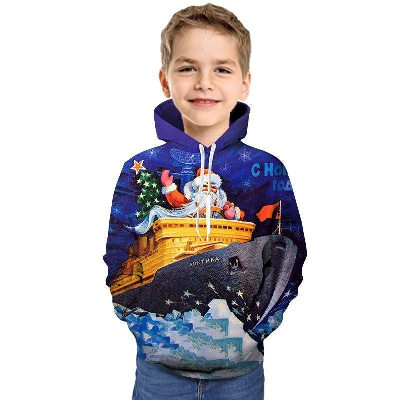 Kid Garçon Fille 3D Cartoon Père Noël Imprimé Sweat à Capuche de Noël