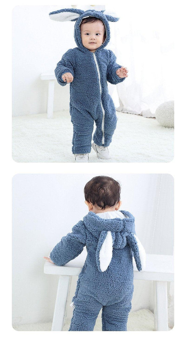 Baby Jumpsuit Thicken Hooded Zipper Big Ear Bunny Rabbit Romper