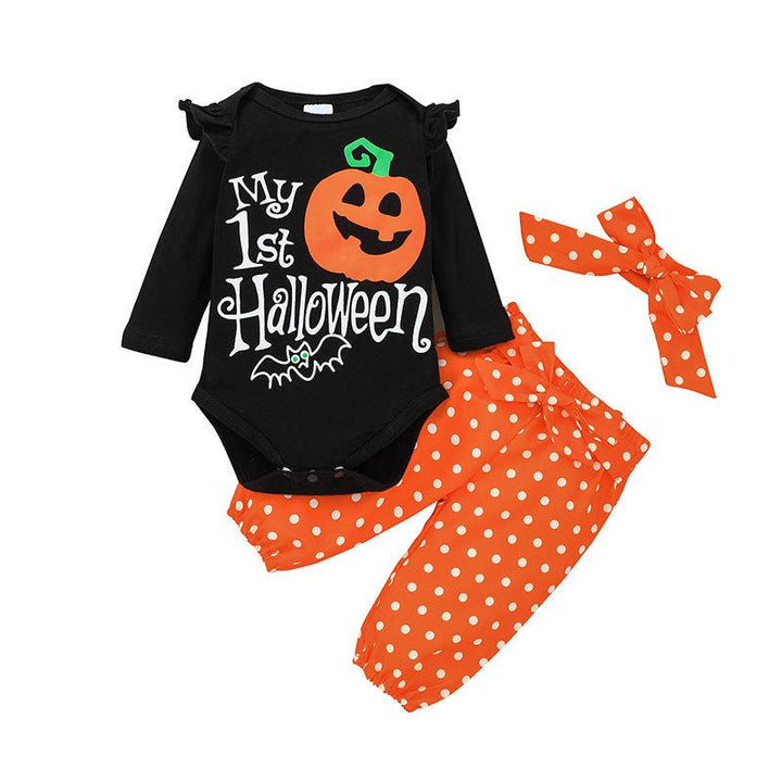 Baby Girl Boy Long Sleeve Halloween Print Bodysuit Pumpkin Romper - MomyMall Orange / 0-3M
