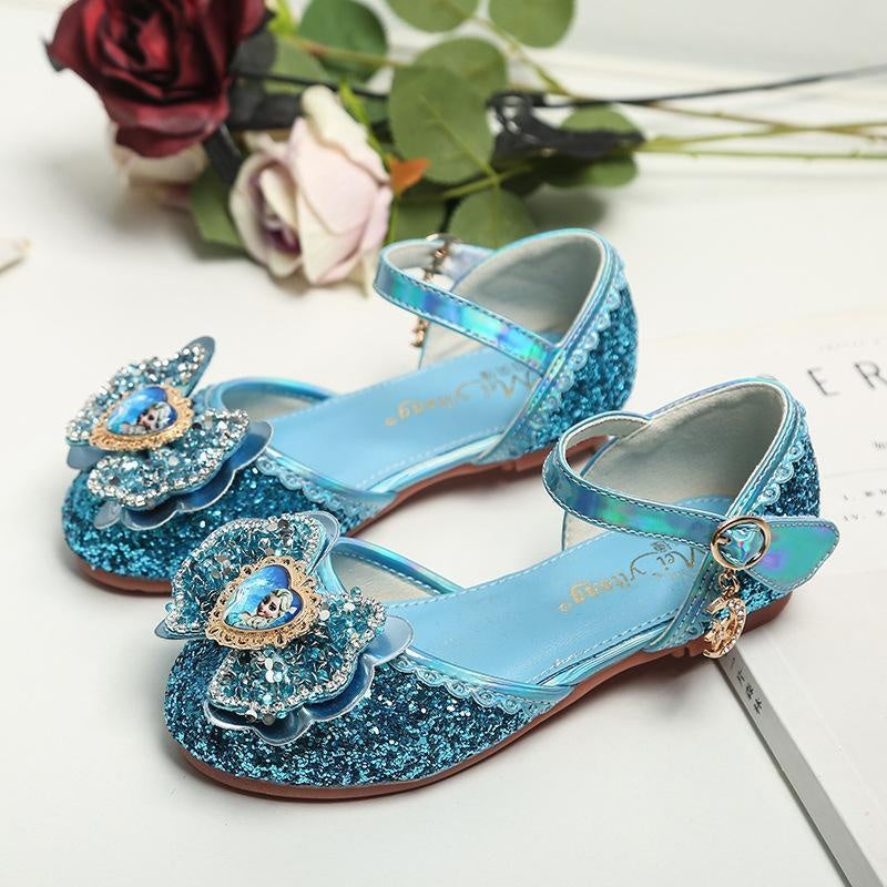 Bow Tie Sequined Leather Shoes for Girls Princess Shoes - MomyMall