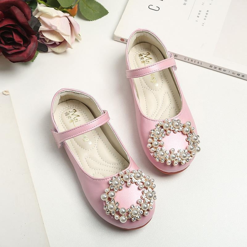 Kid Girl Pearl Flower Girl Flat Leather Shoes Princess Shoes