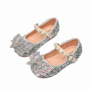 Girl Pearl Rhinestone Bow Shoes - MomyMall Silver / US8.5/EU25/UK7.5Toddle