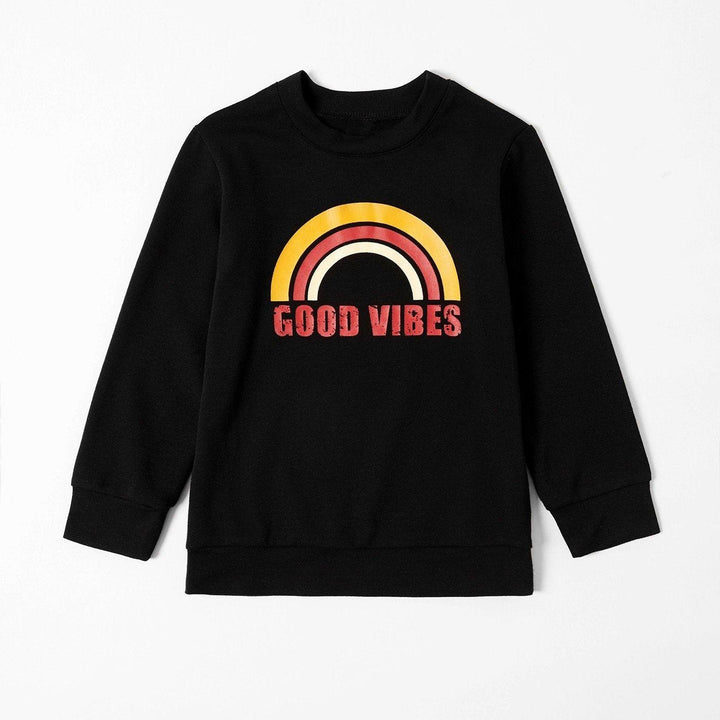 Family Matching Solid Color Rainbow Letter Print Sweatshirt