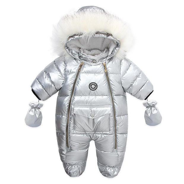 Newborn Baby Winter Rompers Long Sleeved Fashion Thickend Warm Jumpsuit - MomyMall White / 6-9 M