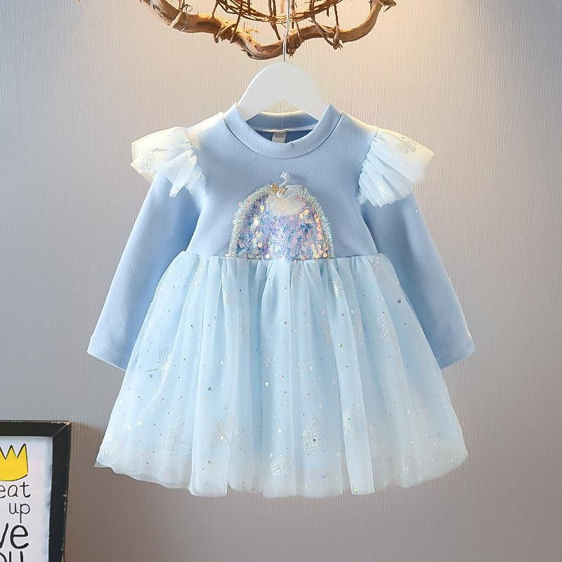 Girl Boutique Autumn Princess Fluffy Dress - MomyMall Blue / 6-12 Months