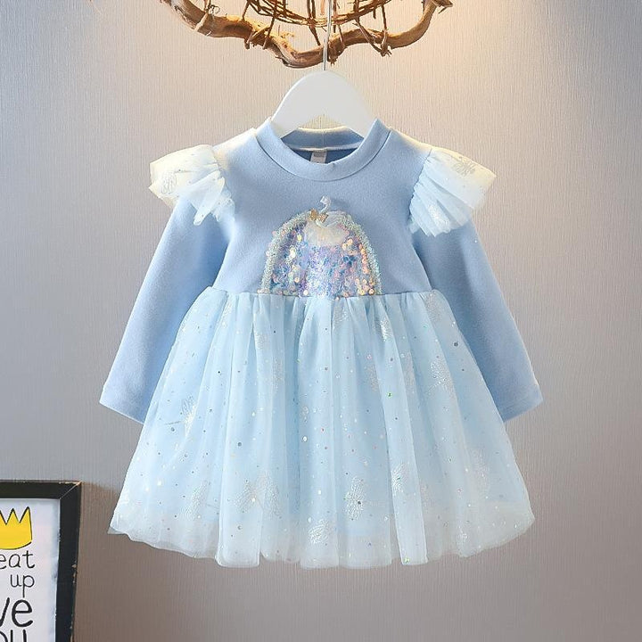 Girl Boutique Autumn Princess Fluffy Dress - MomyMall Blue / 6-12 Months