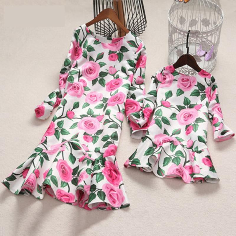 Family Matching Flower Mother and Daughter Dresses - MomyMall