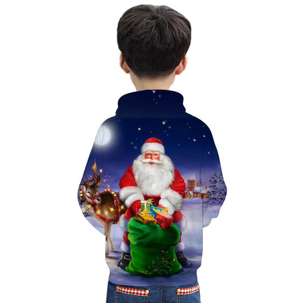 Kid Boy Girl Cartoon Christmas Santa Claus 3D Print Hoodie - MomyMall