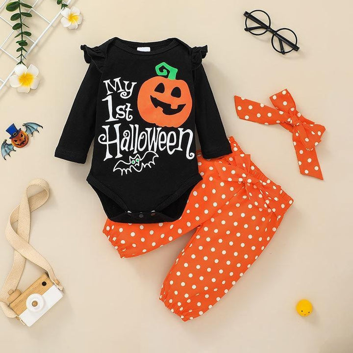 Baby Girl Boy Long Sleeve Halloween Print Bodysuit Pumpkin Romper - MomyMall