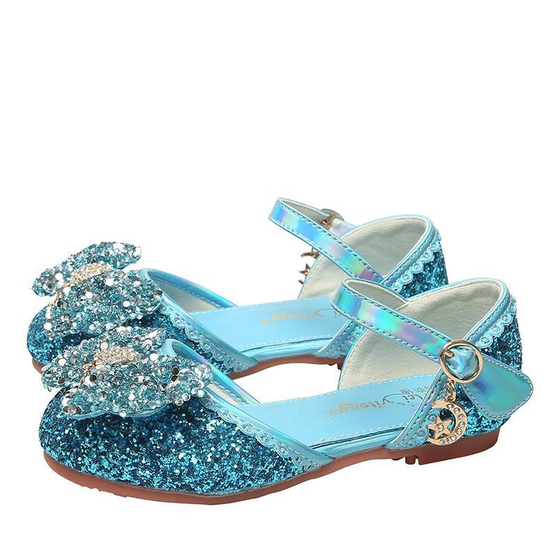 Girl Leather Shoes with Rhinestone Sequined Princess Shoes - MomyMall