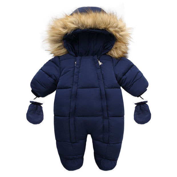 Baby-Mädchen-Jungen-Thermo-Set, Strampler, Winter, warmer Baumwoll-Overall, einfarbig