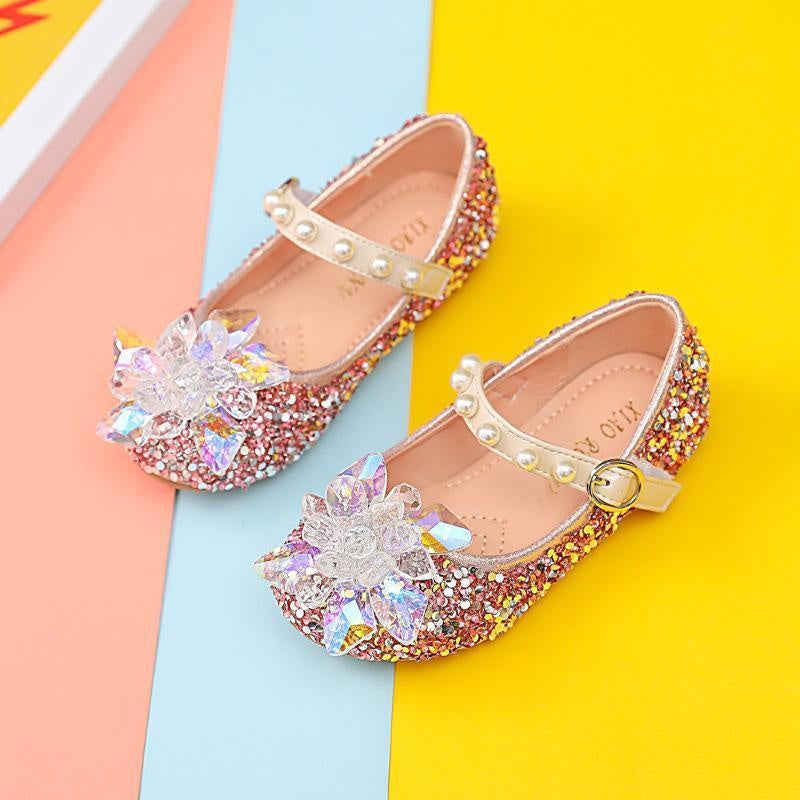 Girls' New Crystal Glass Flower Soft Sole Shoes