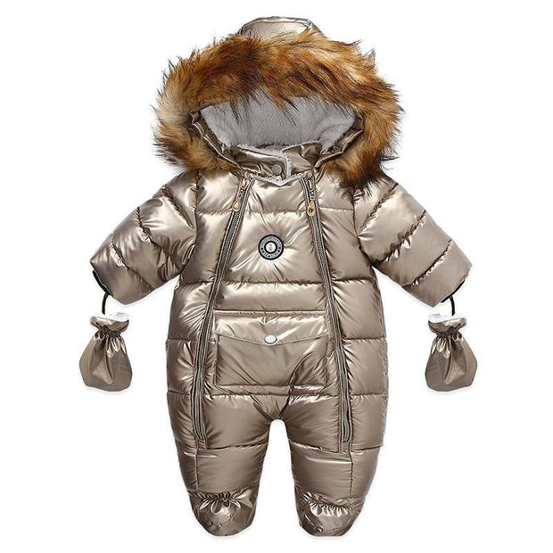 Newborn Baby Winter Rompers Long Sleeved Fashion Thickend Warm Jumpsuit - MomyMall Gold / 6-9 M