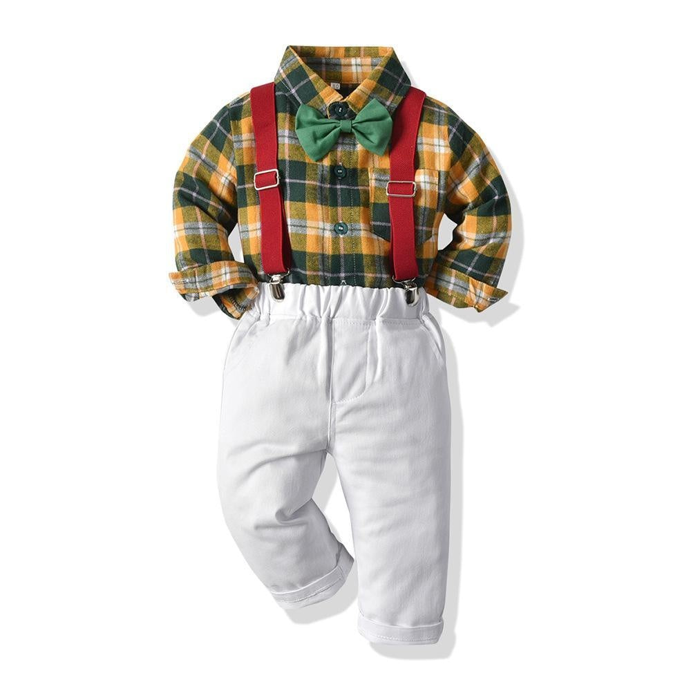 Spring Plaid Suit Bib Baby Boy Formal 2 Pcs