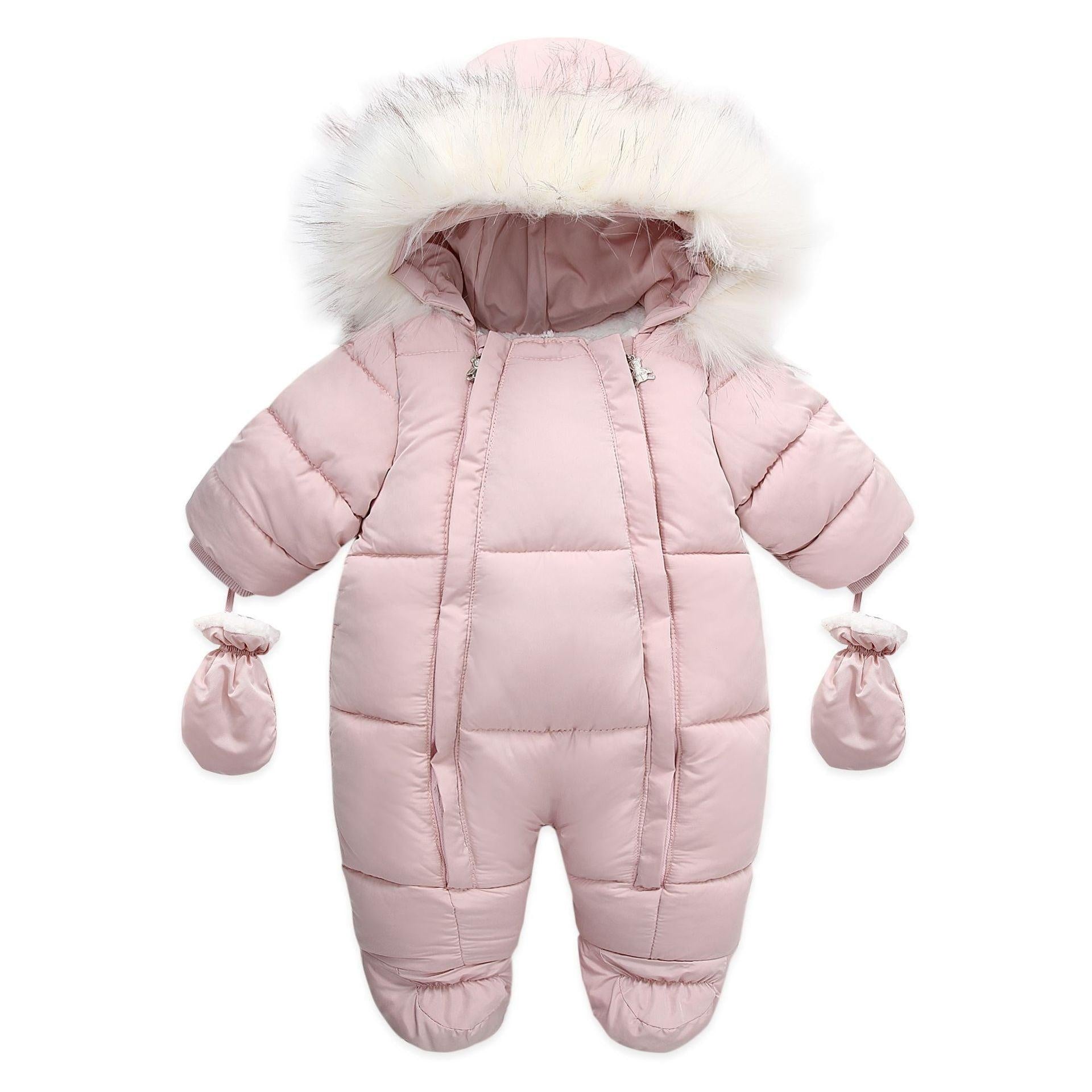 Baby Girl Boy Thermal Set Romper Winter Warm Cotton Jumpsuit Solid Color