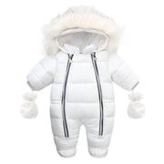 Infant Newborn Baby Winter Warm Hooded Romper Solid Color Overalls Jumpsuit - MomyMall White / 6-9 Months