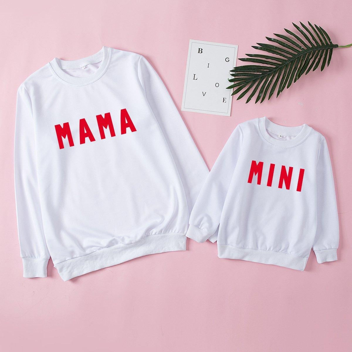 Family Matching Parent-child Print Round Neckline Mother-daughter Shirt - MomyMall White / Mom-S