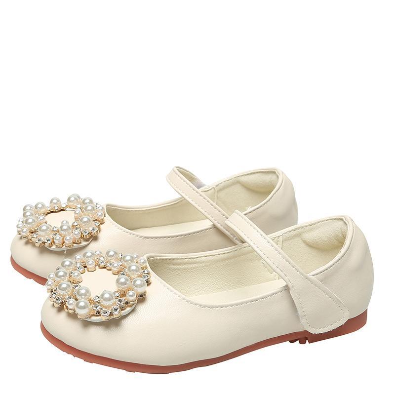 Kid Girl Pearl Flower Girl Flat Leather Shoes Princess Shoes