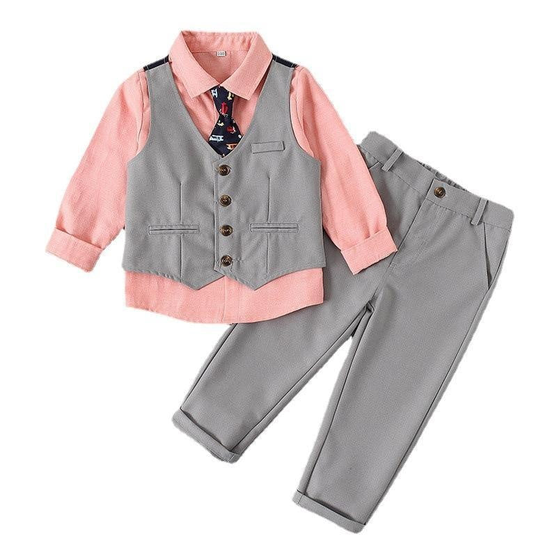 Baby Boy Suit Long Sleeve Pink 3Pcs Gentleman Formal Set - MomyMall