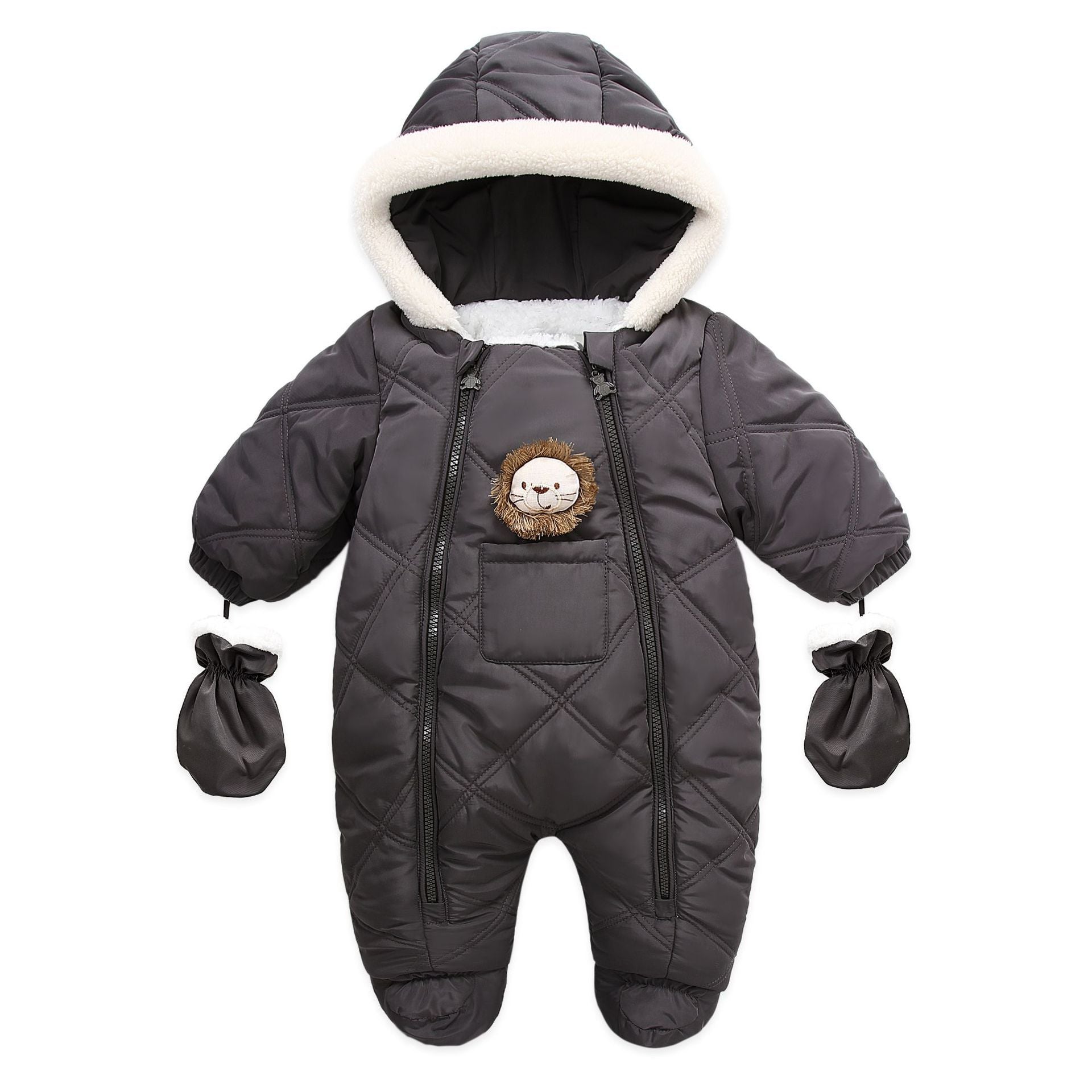 Thick Warm Infant Baby Jumpsuit Hooded Fleece Winter Autumn Overalls Romper - MomyMall Beige / 6-9 Months