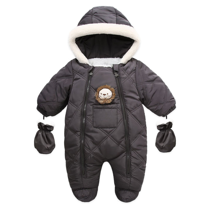 Thick Warm Infant Baby Jumpsuit Hooded Fleece Winter Autumn Overalls Romper - MomyMall Beige / 6-9 Months
