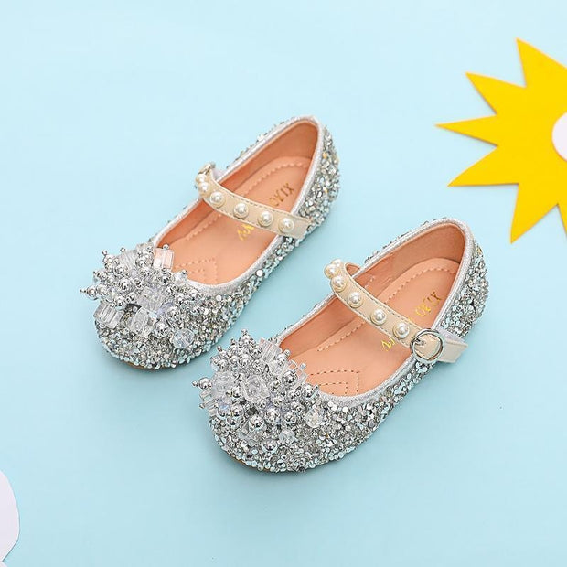 New Girls Pearl Princess Shoes - MomyMall Silver / US1.5/EU33/UK14 Little Kids