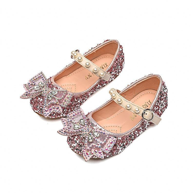 Girl Pearl Rhinestone Bow Shoes - MomyMall