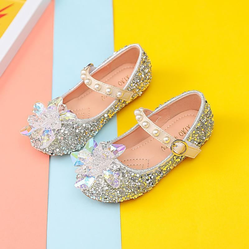 Girls' New Crystal Glass Flower Soft Sole Shoes