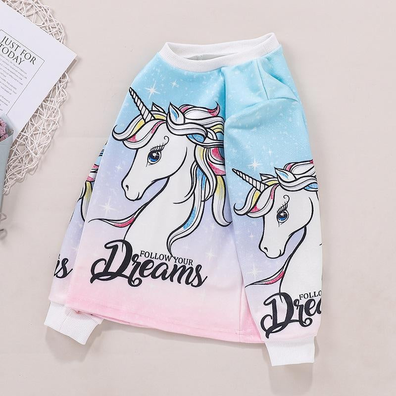 Girl Autumn Winter Plus Velvet  Unicorn Sweatshirt