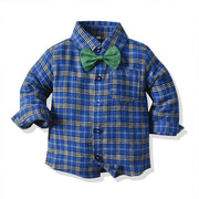 Spring Plaid Blue Suit Bib Baby Boy 2 Pcs Set