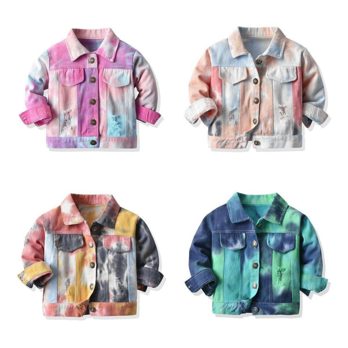 Autumn Girls Boys CoatTie-Dye Long-Sleeved Fashion Denim Jacket