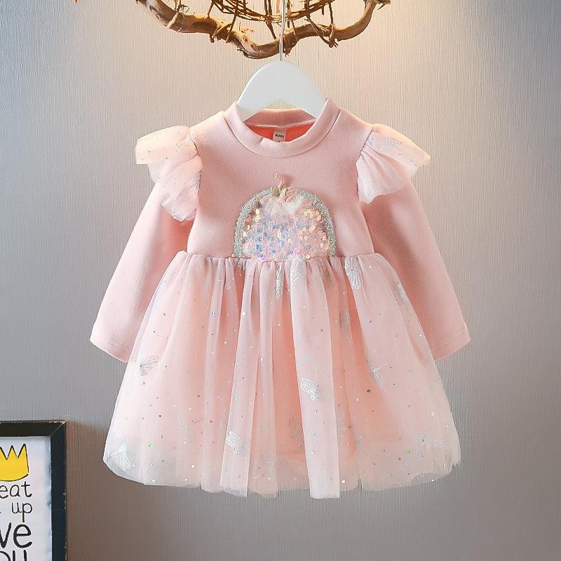 Girl Boutique Autumn Princess Fluffy Dress - MomyMall Pink / 6-12 Months