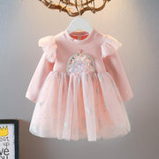 Girl Boutique Autumn Princess Fluffy Dress - MomyMall Pink / 6-12 Months