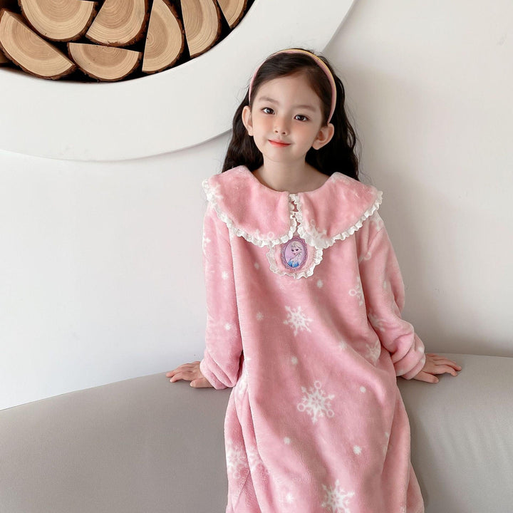 Baby Kid Girls Pajamas Coral Fleece Thickened Sleepwear - MomyMall Pink / 1-2 Years