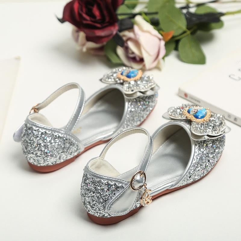 Bow Tie Sequined Leather Shoes for Girls Princess Shoes - MomyMall