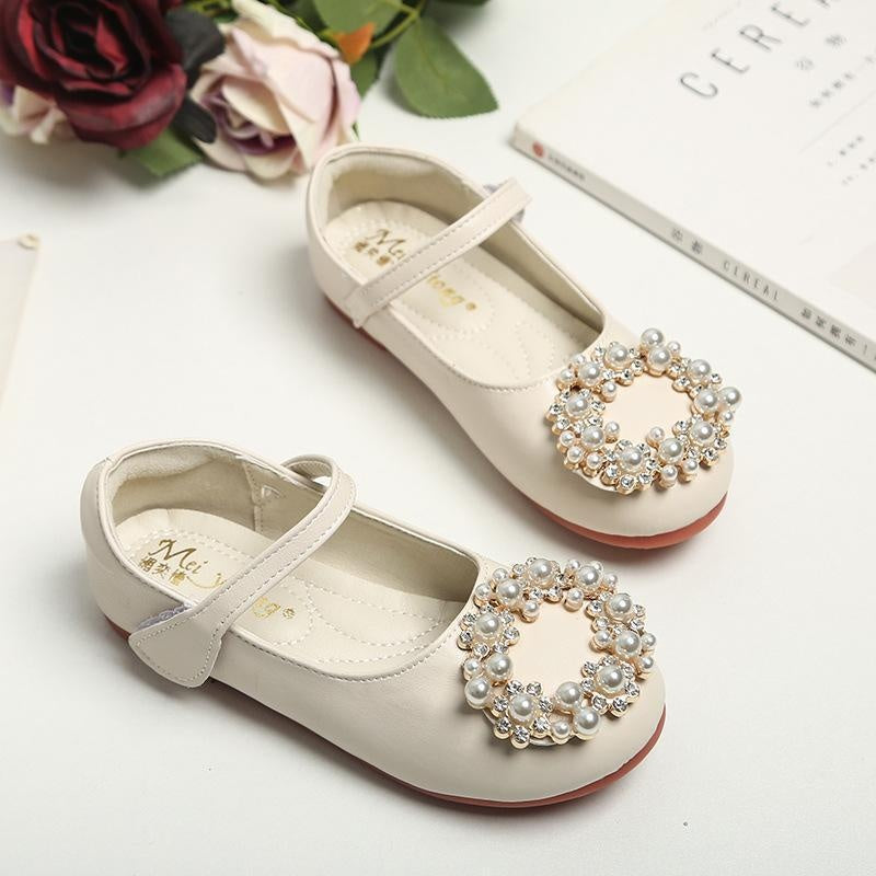 Kid Girl Pearl Flower Girl Flat Leather Shoes Princess Shoes