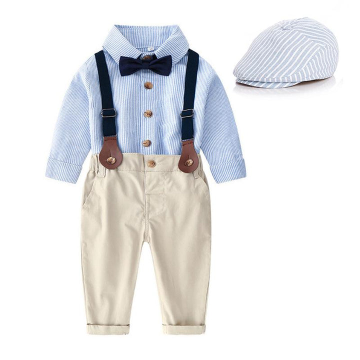 Long-sleeved Striped Baby Boy Set Formal 4 Pcs Suits - MomyMall Light with Hat / 6-12 Months