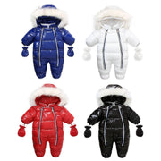 Infant Newborn Baby Winter Warm Hooded Romper Solid Color Overalls Jumpsuit - MomyMall