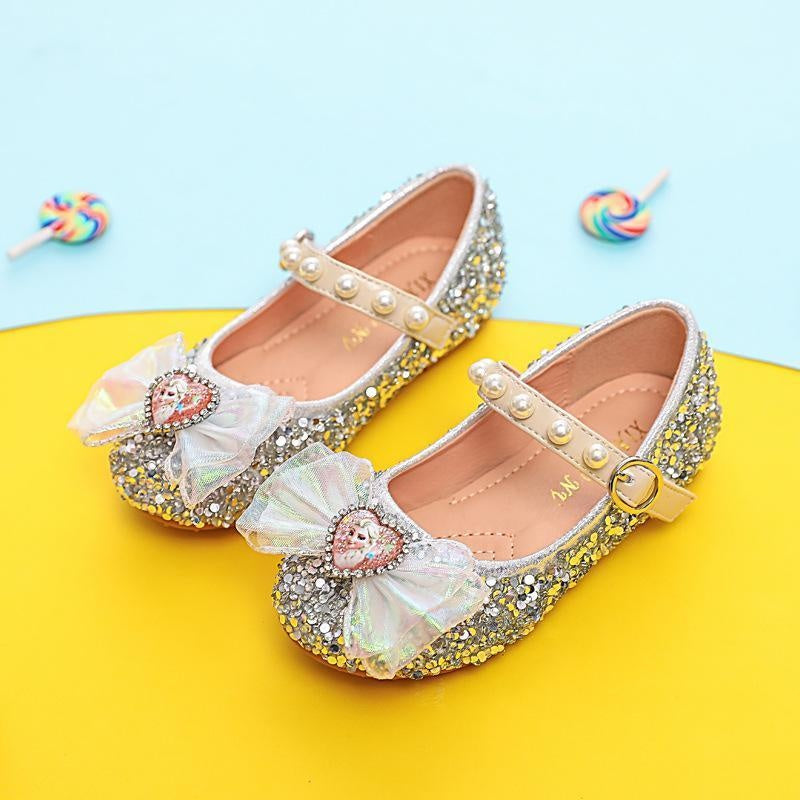 Girls New Dress Sequin Crystal Soft Sole Pearl Magic Stick Cute Shoes - MomyMall US8.5/EU25/UK7.5Toddle / Silver