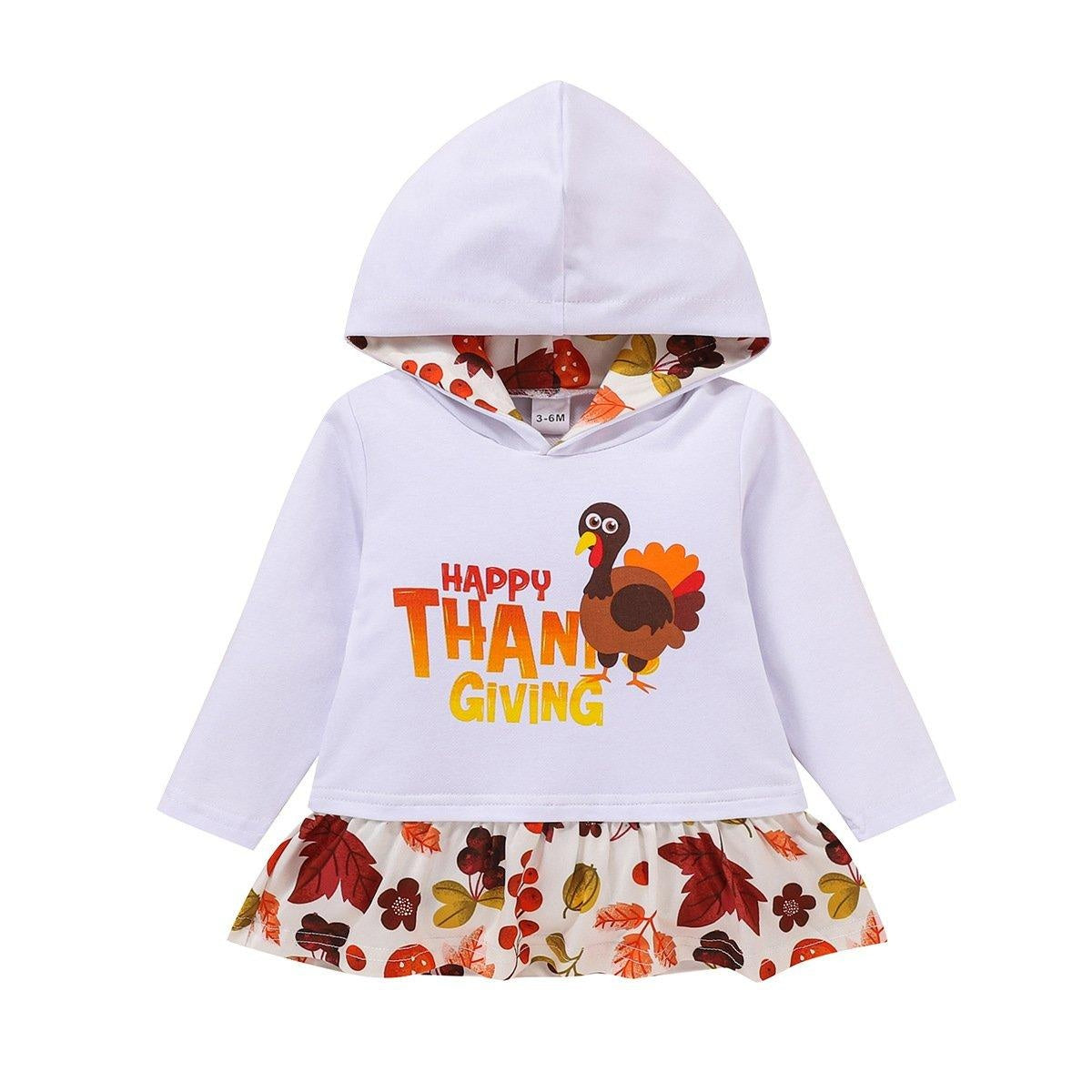 Kid Girl Thanksgiving Turkey Sweatshirt Long Sleeve Pullover with Ruffles - MomyMall