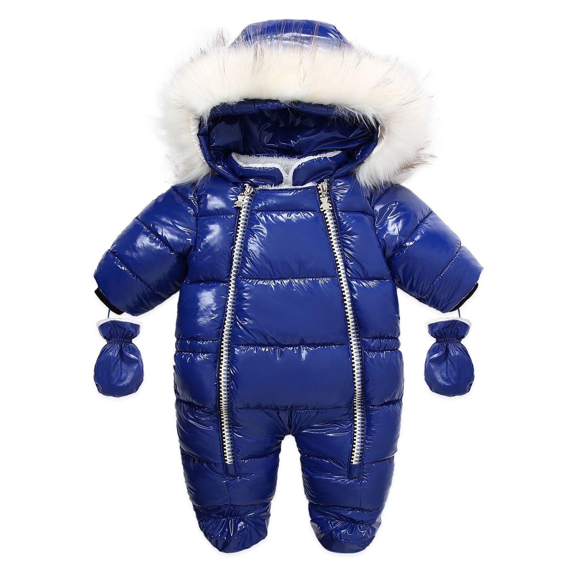 Infant Newborn Baby Winter Warm Hooded Romper Solid Color Overalls Jumpsuit - MomyMall